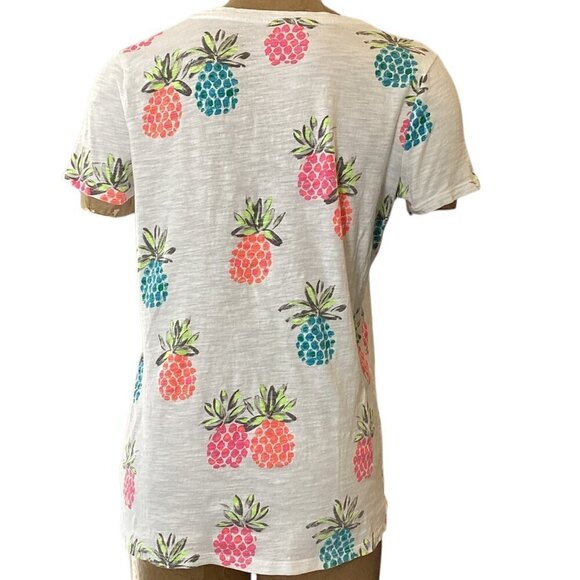 Merona Pineapple Graphic Tee White Cotton V-Neck Sz L #43U - Picture 6 of 10